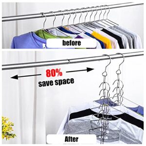 Andiker 4 Pack Clothes Hangers Closet Organizers and Storage, Metal Space Saving Hanger Chains with 10 Slot, Cascading Hangers Wardrobe Clothes Organizers (Sliver)