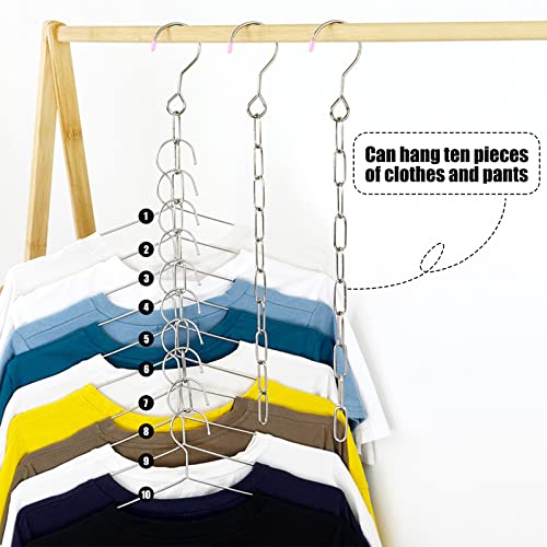 Andiker 4 Pack Clothes Hangers Closet Organizers and Storage, Metal Space Saving Hanger Chains with 10 Slot, Cascading Hangers Wardrobe Clothes Organizers (Sliver)