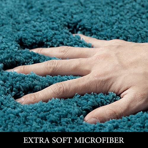 MIULEE 2pc 20''x30'' Bath Rugs and 20''x24'' Toilet Bath Mat, Non Slip Shaggy Absorbent Bathroom Rugs Set 3 Pieces, Teal