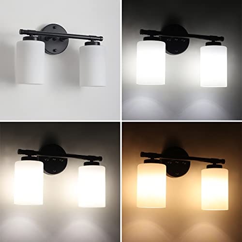 GZBEINI 2 Lights Black Bathroom Vaniy Light Fixtures, Black Vanity Lights for Bathroom Over Mirror,Modern Bathroom Lighting Fixtures Over Mirror Glass