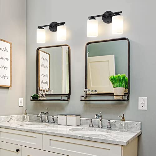 GZBEINI 2 Lights Black Bathroom Vaniy Light Fixtures, Black Vanity Lights for Bathroom Over Mirror,Modern Bathroom Lighting Fixtures Over Mirror Glass