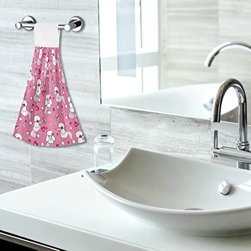 HJJKLLP Pink Poodle Hand Towel Kitchen 2 Pack, Hanging Tie Towels with Loop for Bathroom Absorbent Dish Towel Washcloth