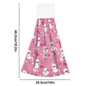 HJJKLLP Pink Poodle Hand Towel Kitchen 2 Pack, Hanging Tie Towels with Loop for Bathroom Absorbent Dish Towel Washcloth