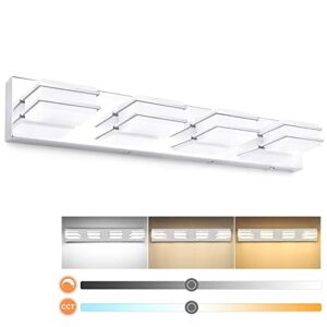 3 color temperature dimmable vanity lights for bathroom led chrome 4 light bathroom vanity light fixtures acrylic stainless steel square shade bathroom light fixtures over mirror, etl certificated
