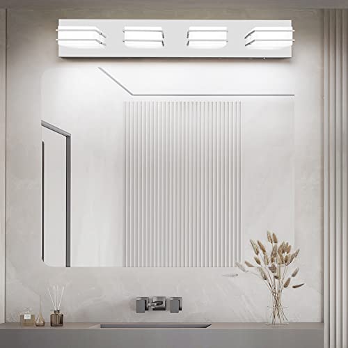 3 Color Temperature Dimmable Vanity Lights for Bathroom LED Chrome 4 Light Bathroom Vanity Light Fixtures Acrylic Stainless Steel Square Shade Bathroom Light Fixtures over Mirror, ETL Certificated