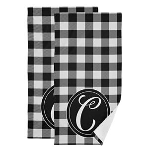 jucciaco c pattern hand towel for bathroom kitchen, absorbent black and white plaid print bath hand towels decorative, soft polyester cotton towels for hand, 28x14 inches, set of 2