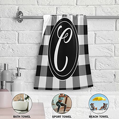 Jucciaco C Pattern Hand Towel for Bathroom Kitchen, Absorbent Black and White Plaid Print Bath Hand Towels Decorative, Soft Polyester Cotton Towels for Hand, 28x14 inches, Set of 2