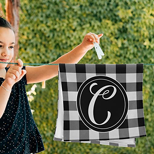 Jucciaco C Pattern Hand Towel for Bathroom Kitchen, Absorbent Black and White Plaid Print Bath Hand Towels Decorative, Soft Polyester Cotton Towels for Hand, 28x14 inches, Set of 2