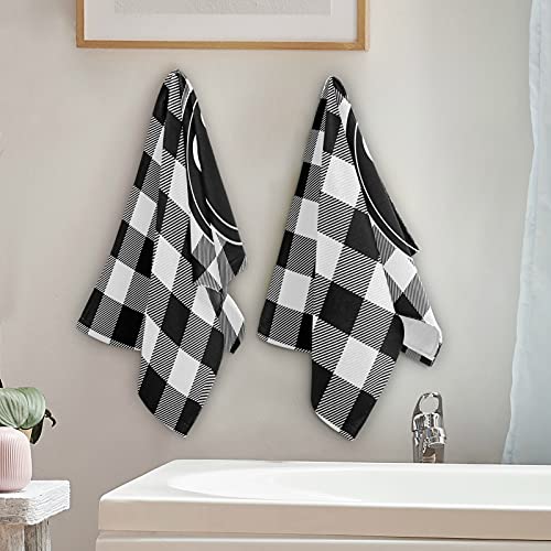 Jucciaco C Pattern Hand Towel for Bathroom Kitchen, Absorbent Black and White Plaid Print Bath Hand Towels Decorative, Soft Polyester Cotton Towels for Hand, 28x14 inches, Set of 2