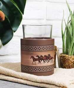 ebros rustic western wild and free 5 running horses with southwest vector symbols tan bathroom accent accessories horse country cabin lodge farmhouse decorative (drinking mouth rinse cup)