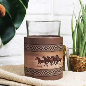 Ebros Rustic Western Wild And Free 5 Running Horses With Southwest Vector Symbols Tan Bathroom Accent Accessories Horse Country Cabin Lodge Farmhouse Decorative (Drinking Mouth Rinse Cup)