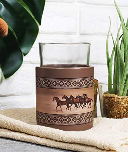 Ebros Rustic Western Wild And Free 5 Running Horses With Southwest Vector Symbols Tan Bathroom Accent Accessories Horse Country Cabin Lodge Farmhouse Decorative (Drinking Mouth Rinse Cup)