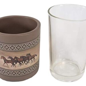 Ebros Rustic Western Wild And Free 5 Running Horses With Southwest Vector Symbols Tan Bathroom Accent Accessories Horse Country Cabin Lodge Farmhouse Decorative (Drinking Mouth Rinse Cup)