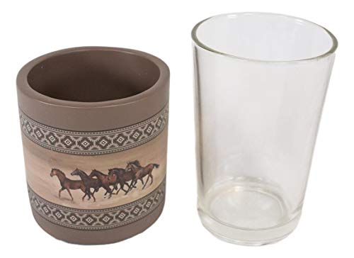 Ebros Rustic Western Wild And Free 5 Running Horses With Southwest Vector Symbols Tan Bathroom Accent Accessories Horse Country Cabin Lodge Farmhouse Decorative (Drinking Mouth Rinse Cup)