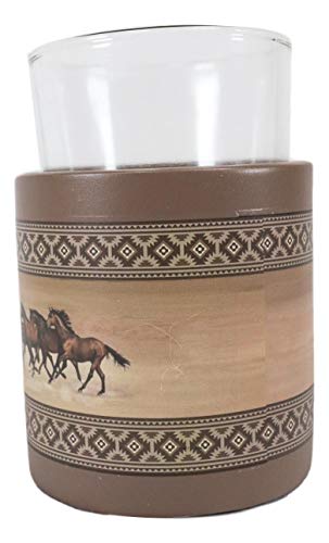 Ebros Rustic Western Wild And Free 5 Running Horses With Southwest Vector Symbols Tan Bathroom Accent Accessories Horse Country Cabin Lodge Farmhouse Decorative (Drinking Mouth Rinse Cup)