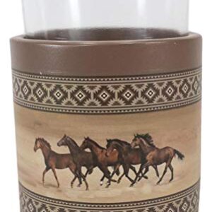 Ebros Rustic Western Wild And Free 5 Running Horses With Southwest Vector Symbols Tan Bathroom Accent Accessories Horse Country Cabin Lodge Farmhouse Decorative (Drinking Mouth Rinse Cup)