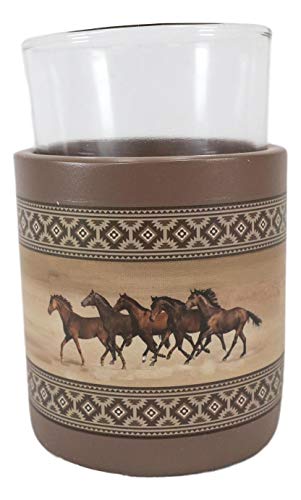 Ebros Rustic Western Wild And Free 5 Running Horses With Southwest Vector Symbols Tan Bathroom Accent Accessories Horse Country Cabin Lodge Farmhouse Decorative (Drinking Mouth Rinse Cup)