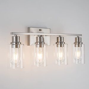 emong brushed nickel bathroom light fixtures,4-light vanity lights with clear glass shade,wall sconces for hallway, farmhouse,living room,kitchen
