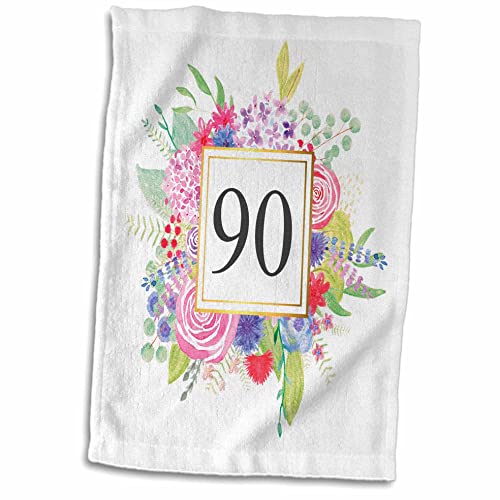 3dRose Floral Number 90 Celebrating 90 years old 90th birthday or. - Towels (twl-317248-1)