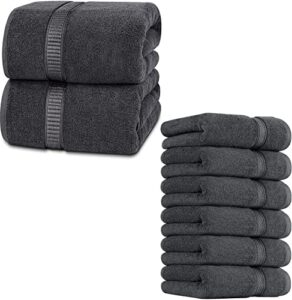utopia towels – bundle of jumbo bath sheets & hand towels (8 pack) - ring spun cotton, ultra soft and highly absorbent - hotel & spa quality towels (grey)
