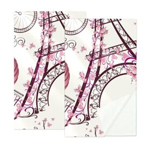 VBFOFBV Hand Towels Soft Hand Towel for Bathroom Kitchen Yoga Gym Decorative Towels, Set of 2, Paris Pink Eiffel Tower