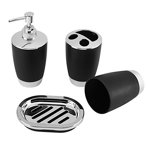 Black Bathroom Accessories Set Bathroom Accessory Set, Plastic Bathroom Décor Set 4-Piece Bathroom Accessories Toothbrush Holder Set Including Soap Dispenser Toothbrush Holder Tumbler Soap Dishes for