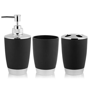 Black Bathroom Accessories Set Bathroom Accessory Set, Plastic Bathroom Décor Set 4-Piece Bathroom Accessories Toothbrush Holder Set Including Soap Dispenser Toothbrush Holder Tumbler Soap Dishes for