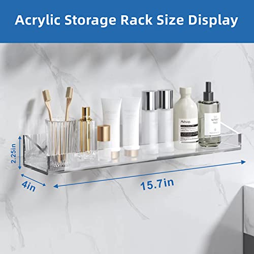 INCHAN Acrylic Bathroom Shelf, Sticky Shower Organizer, Storage Shelf Extra Thick Acrylic Shower Shelf, Acrylic Shelf Clear Display Shelf, 15.7 Inch Drill Free All Mount, 2 Pack