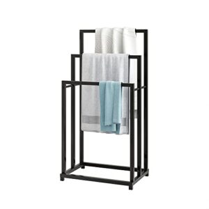 crocofair freestanding metal towel rack holder with 3 tier for bathroom towel rack hand towels modern washcloths holder drying rack (black) (3-tier, black)