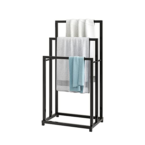 Crocofair Freestanding Metal Towel Rack Holder with 3 Tier for Bathroom Towel Rack Hand Towels Modern Washcloths Holder Drying Rack (Black) (3-Tier, Black)