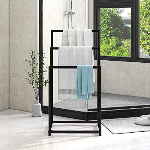 Crocofair Freestanding Metal Towel Rack Holder with 3 Tier for Bathroom Towel Rack Hand Towels Modern Washcloths Holder Drying Rack (Black) (3-Tier, Black)