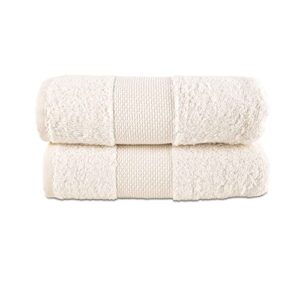 hencely towels, hand towel set of 2 (16x 28 inches) soft turkish cotton absorbent and quick dry face towel (hand towels 2 pack, ivory)