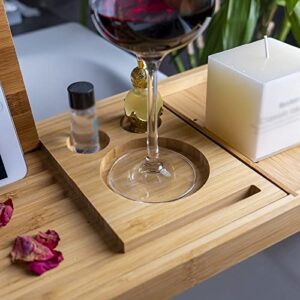 SDGH Extendable Bathtub Tray Wooden Bath Organizer Rack Bathroom Book Wine Tablet Holder Reading Shelf Bath Tray