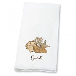 seashells linen-like disposable hand towels (set of 100)- 50% cotton 50% paper blend, 13" by 17" open and 4 1/2" by 8 1/2" closed, wedding party, anniversary party, holiday party supplies