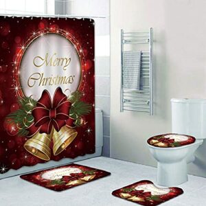novobey 4 pcs christmas shower curtain sets with non-slip rug, toilet lid cover and bath mat, waterproof polyester shower curtain with 12 hooks for christmas decoration