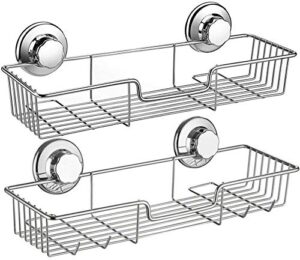 arcci suction shower caddy, shower shelf basket with hooks, wall mounted bathroom organizer - 304 stainless steel shower rack for shampoo, conditioner razor, 2 sets