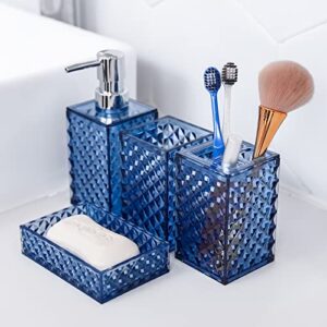 bathroom accessories set, 4pcs blue bathroom accessories sets complete with soap dispenser, toothbrush holder,tumbler,soap dish-decorative countertop vanity organizer