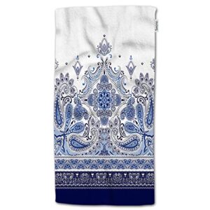 hgod designs paisley hand towels,blue horizontal border with paisley pattern 100% cotton soft bath hand towels for bathroom kitchen hotel spa hand towels 15"x30"