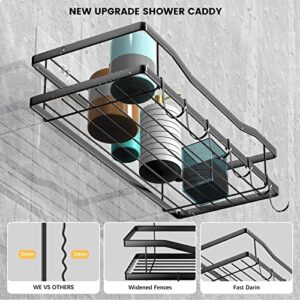PUKOKAL Shower Caddy 4 Pack Shelf with Hooks Storage Rack Organizer, Stainless Steel Adhesive Caddy Shelves No Drilling with Toothbrush Holder Holder Soap for Bathroom, Restroom, Kitchen (Matte Black)