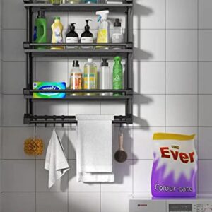 Shower Caddy Shelf Black No Drilling Shower Organizer with Hook Towel Bar Adhesive Rustproof Steel Shower Storage Shelves Adhesive Rack for Bathroom Washroom (Black)