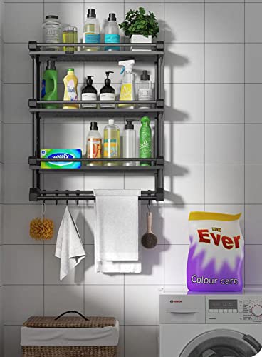 Shower Caddy Shelf Black No Drilling Shower Organizer with Hook Towel Bar Adhesive Rustproof Steel Shower Storage Shelves Adhesive Rack for Bathroom Washroom (Black)