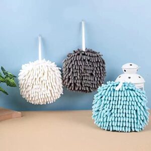 XINOBO 2 Pack Chenille Quick Dry Bath Hand Drying Puff Towel Balls, Creative Decorative Kitchen Hanging Fuzzy Towels Set Gadgets for Bathroom, Your Kids Hands Fast Drying - (Blue&Grey)