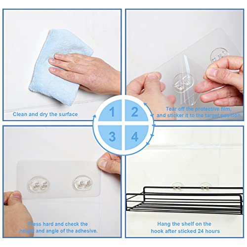 4PCS Shower Caddy Adhesive Sticker Replacement Hook for Corner Shower Caddy Bathroom Rack Shelf Soap Dish Basket Wall Hanging Hook with Strong Sticky, No Drilling Bath Kitchen Organizer Accessories