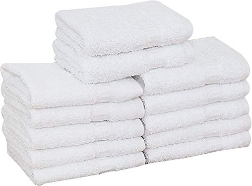 GOLD TEXTILES Premium Quality Hand Towels ( 12 Pack,White,16 x 27 Inches) - Luxury Salon Towels- Multipurpose Use for Bath, Hand, Face, Gym and Spa -Soft, Thick & Highly Absorbent (12, White)