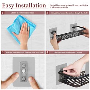 ZGDZ Self-Adhesive Black Shower Shelves with Removable Hooks Bathroom Stick on Shower Caddy Wall Mount Aluminum Shower Organizers Bathroom Trays Toiletries Holders 2-Pack