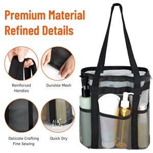 YAWSOUP Mesh Shower Caddy Portable,Quick Dry Hanging Shower Tote,with 4 Pockets,for College Dorm Room Essentials,Beach Shower Bag,Swimming,Gym - Black