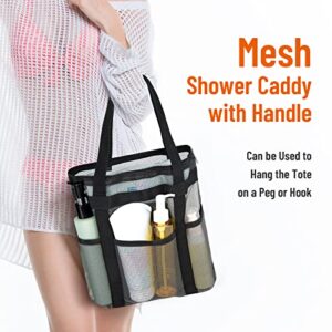 YAWSOUP Mesh Shower Caddy Portable,Quick Dry Hanging Shower Tote,with 4 Pockets,for College Dorm Room Essentials,Beach Shower Bag,Swimming,Gym - Black