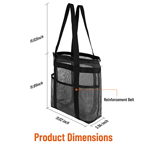 YAWSOUP Mesh Shower Caddy Portable,Quick Dry Hanging Shower Tote,with 4 Pockets,for College Dorm Room Essentials,Beach Shower Bag,Swimming,Gym - Black