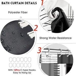 Shower Curtain Sets Black Bathroom Sets with Shower Curtains and Rugs Modern Home Bathroom Décor Accessories,Grey and White Shower Curtains Waterproof with Non-Slip Rugs Toilet Lid Cover and Bath Mat