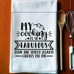 my cooking is so fabulous even smoke alarm cheers me on funny kitchen hand dish towels white 14x 30 inch(35x75cm) color:my cooking is so fabulous